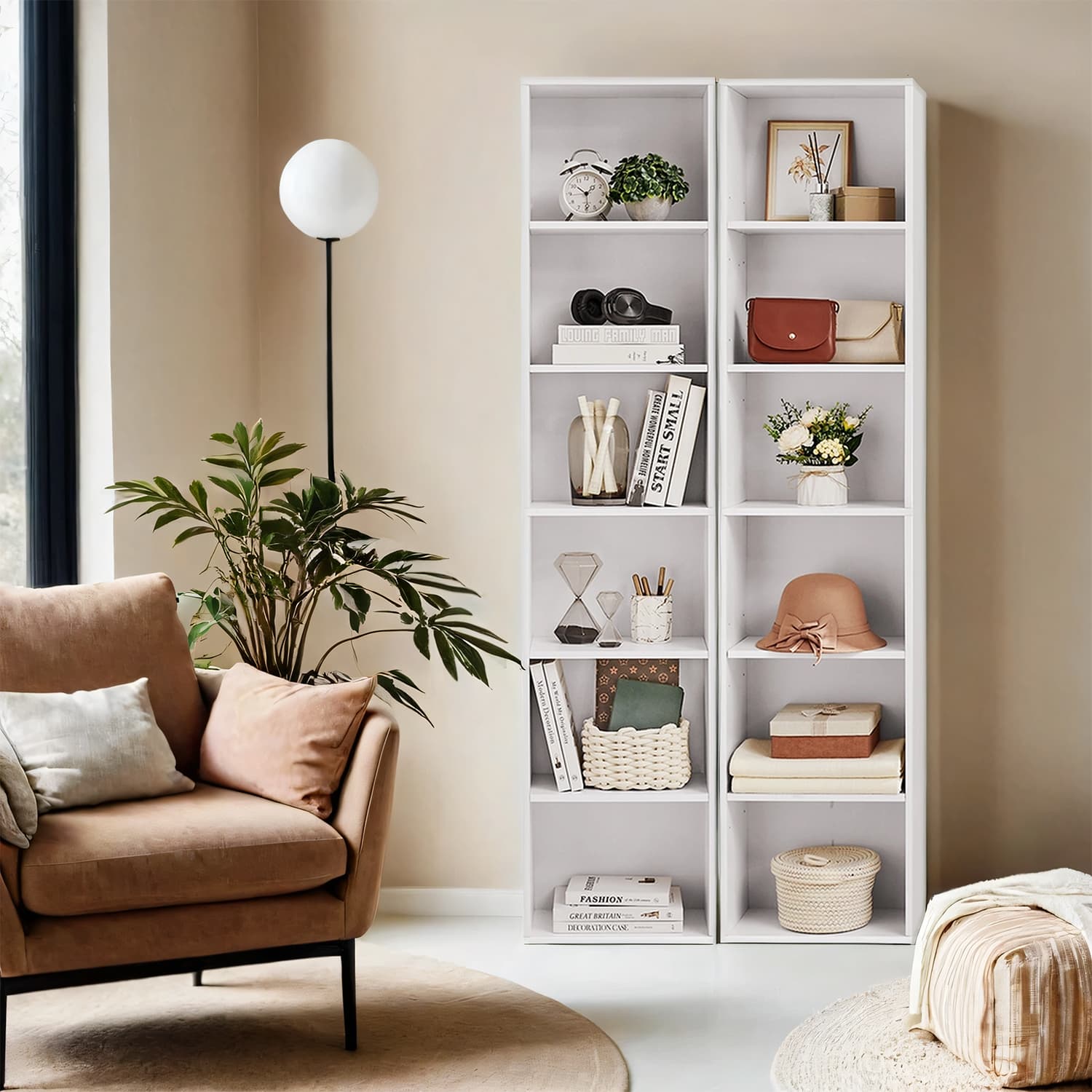 6-layer bookcase in Scandinavian style, standing shelf for living room