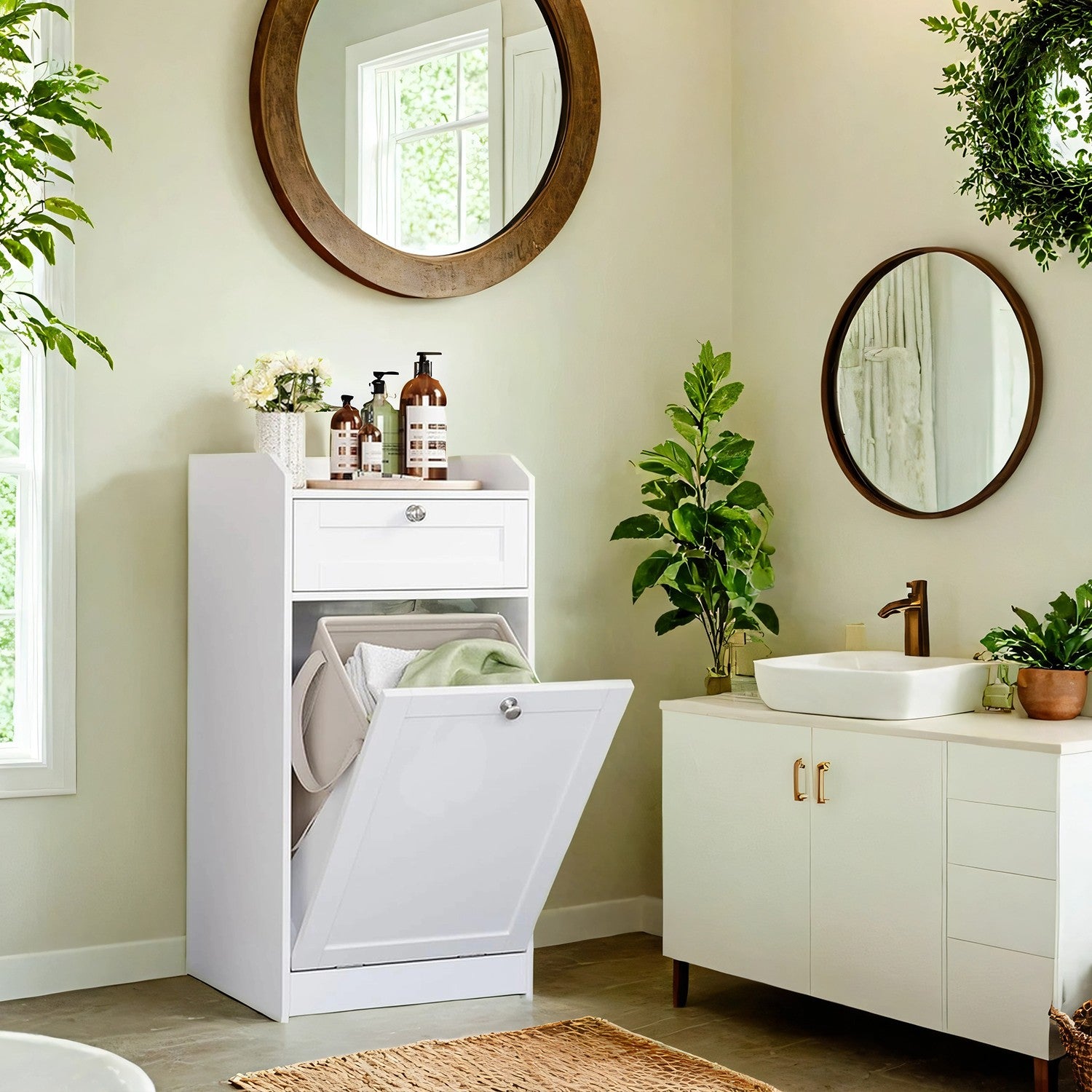 Bathroom cabinet - with laundry basket - 40 x 40 x 80.2 cm