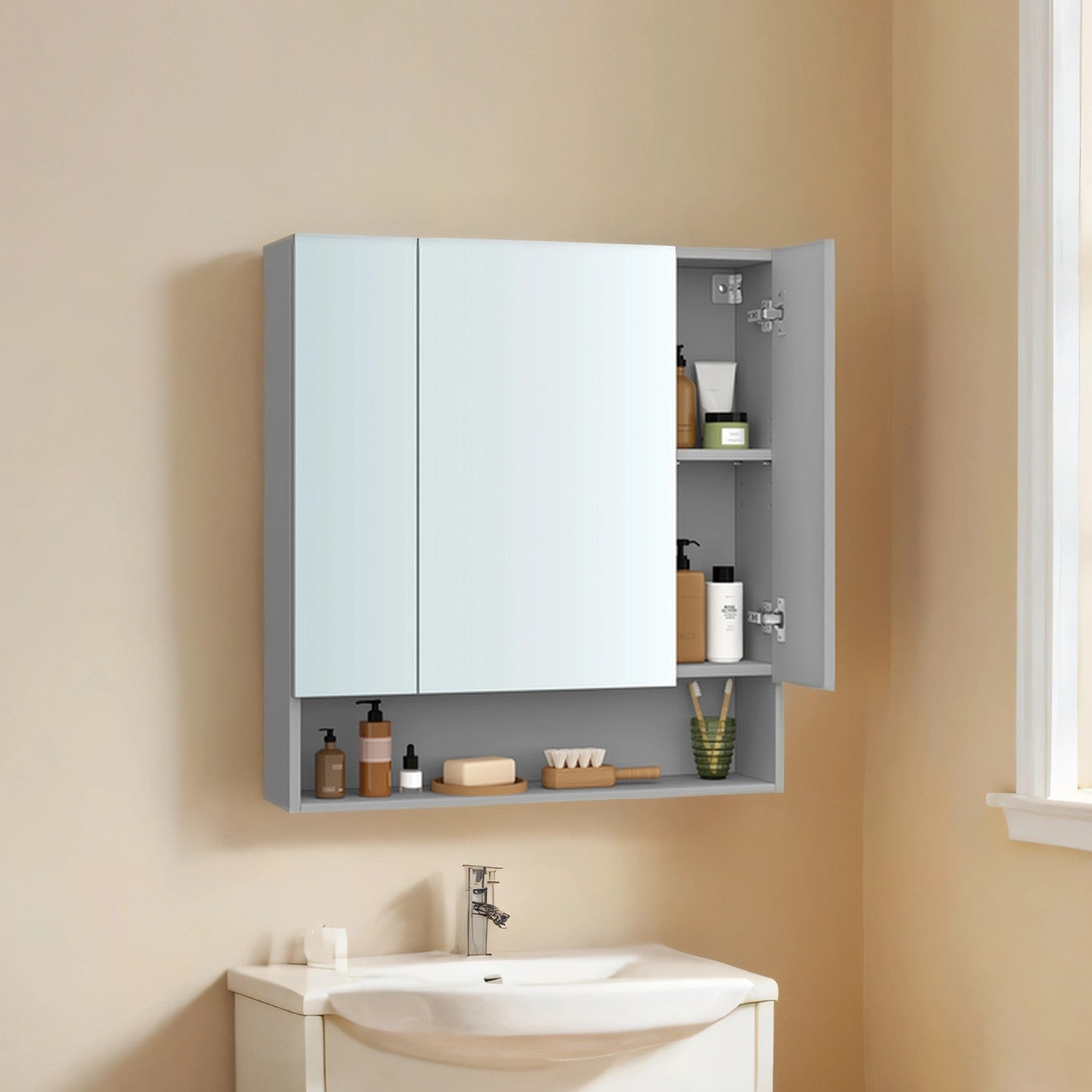 Bathroom cabinet with 3 doors, bathroom cabinet, mirror cabinet