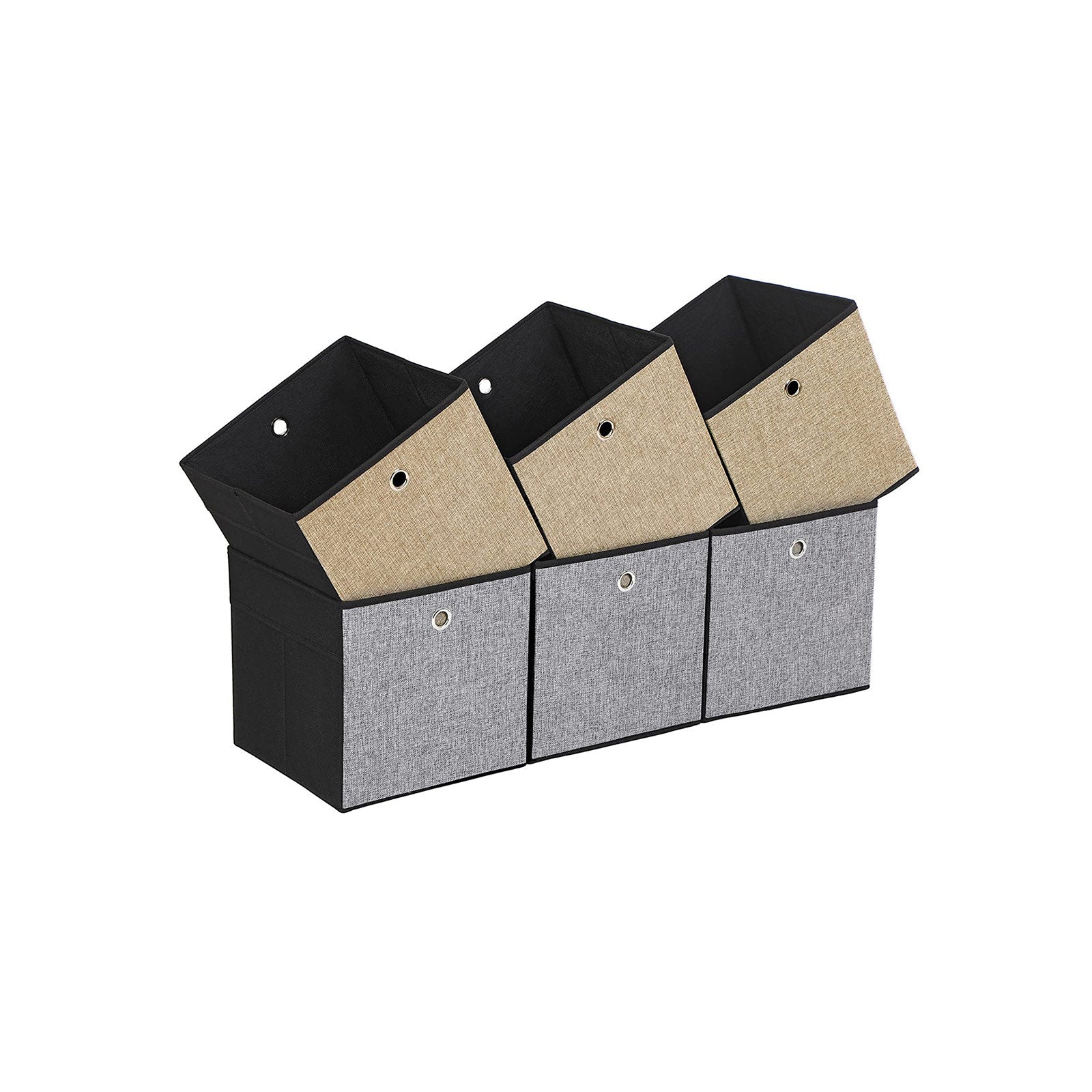 Storage boxes - Foldable - Set of 6 - Brown/Gray