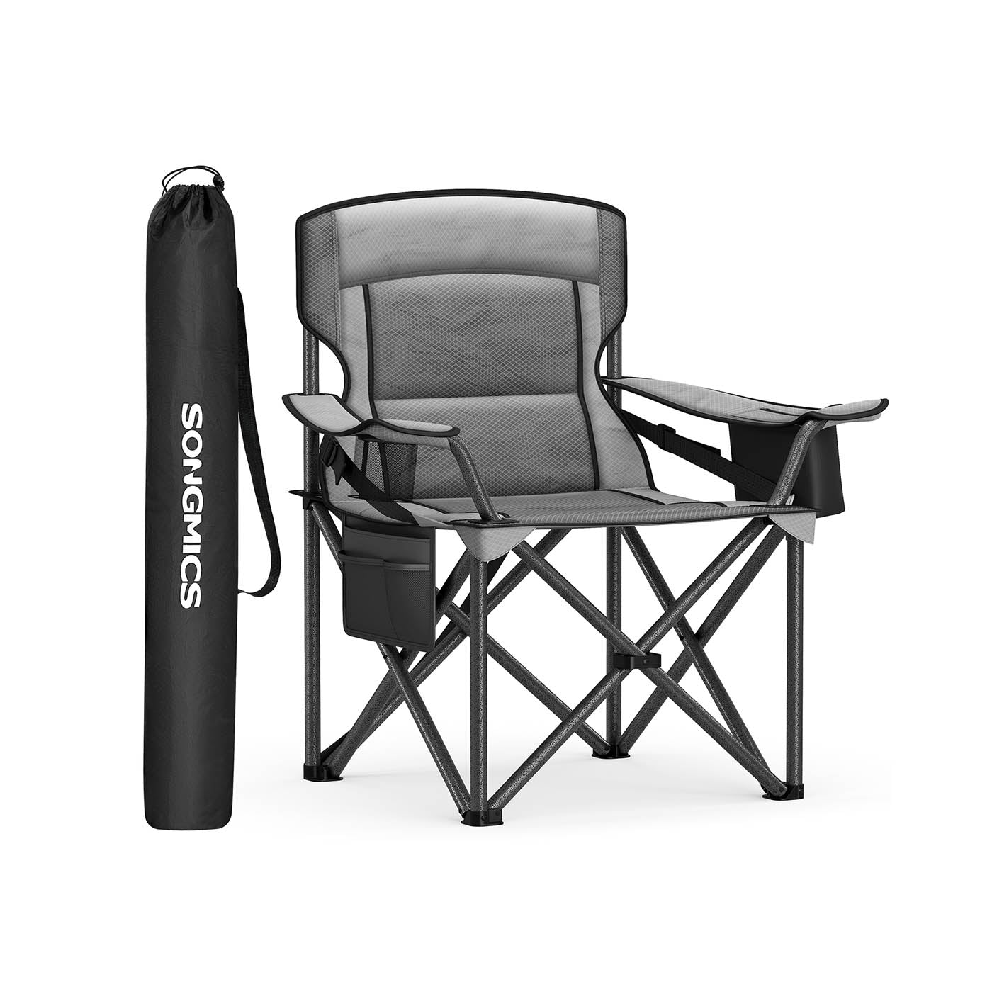 Camping chair with cup holder and foam filling, Leigrijs
