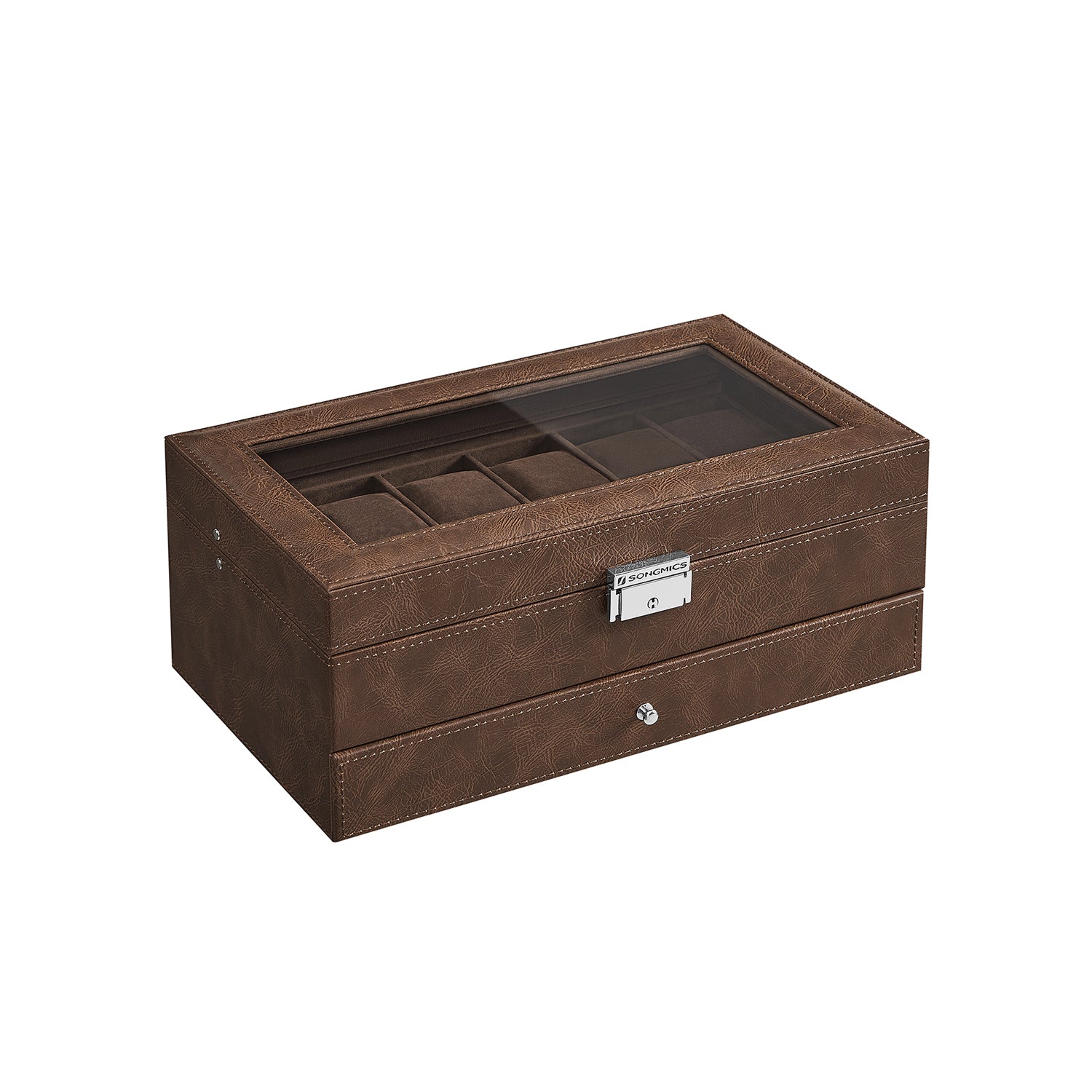 Watchbox - with drawer - 12 watches - jewelry box - Glass lid - Black