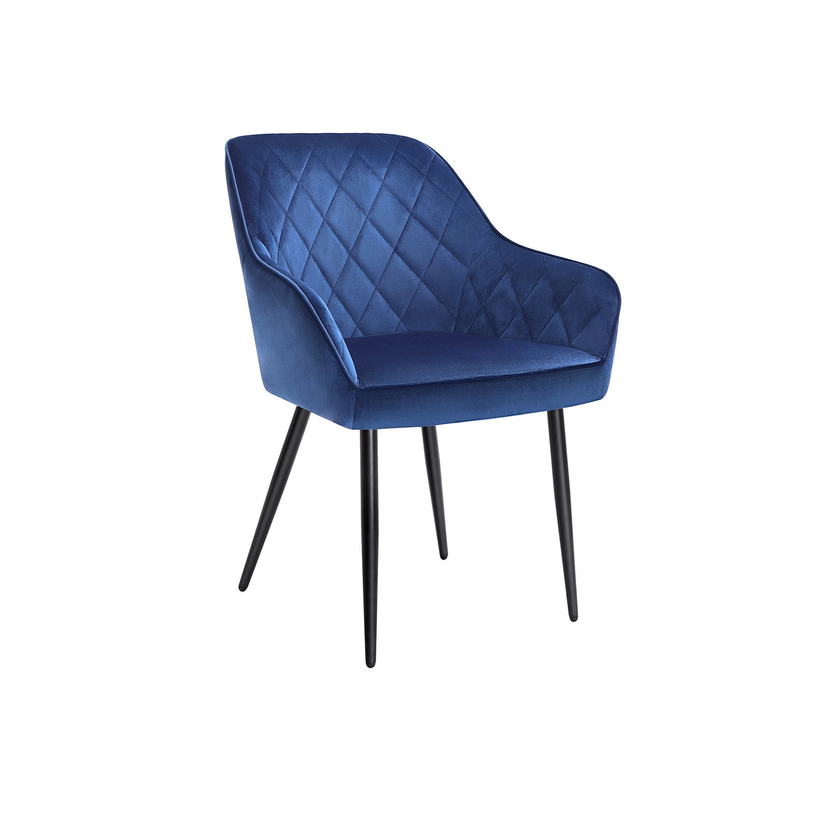 Dining room chair - Updated with velvet - with armrests and metal legs - Blue