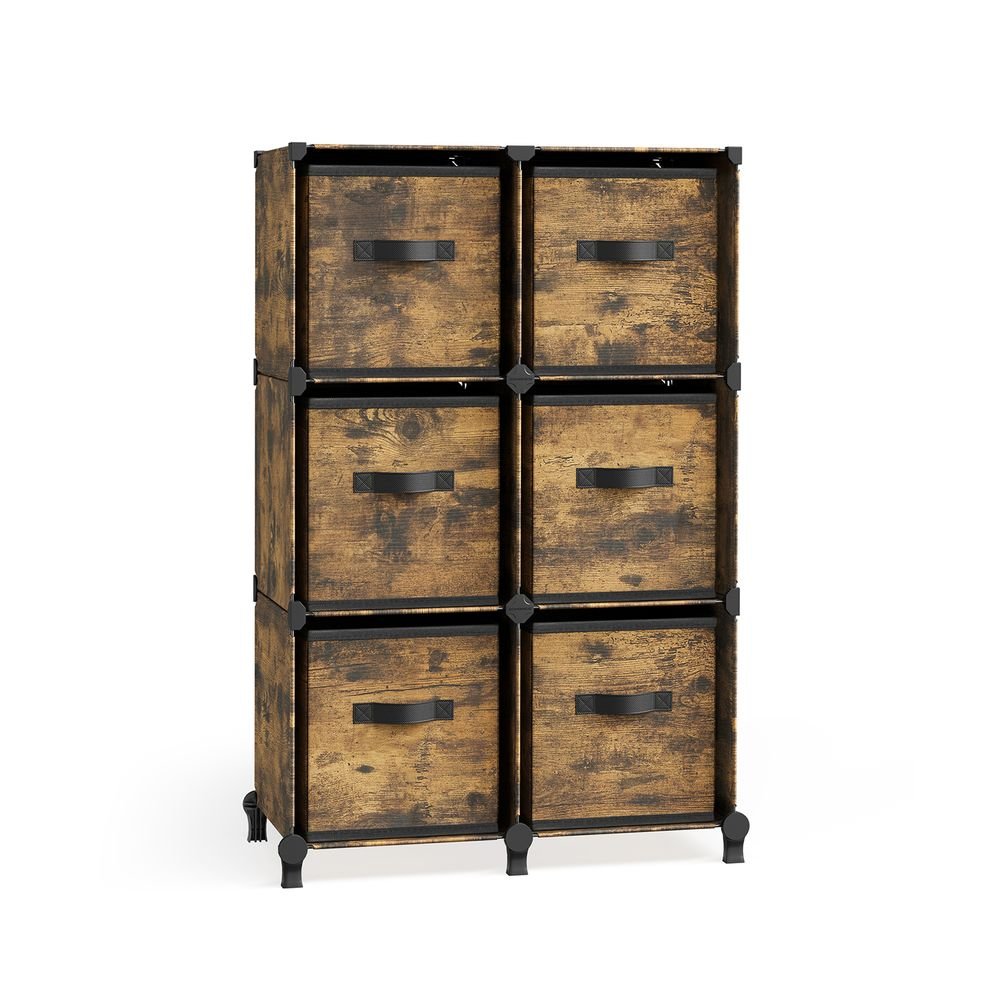 Cube cabinet - Storage cabinet - with 6 compartments and 6 boxes - easy to assemble - Brown
