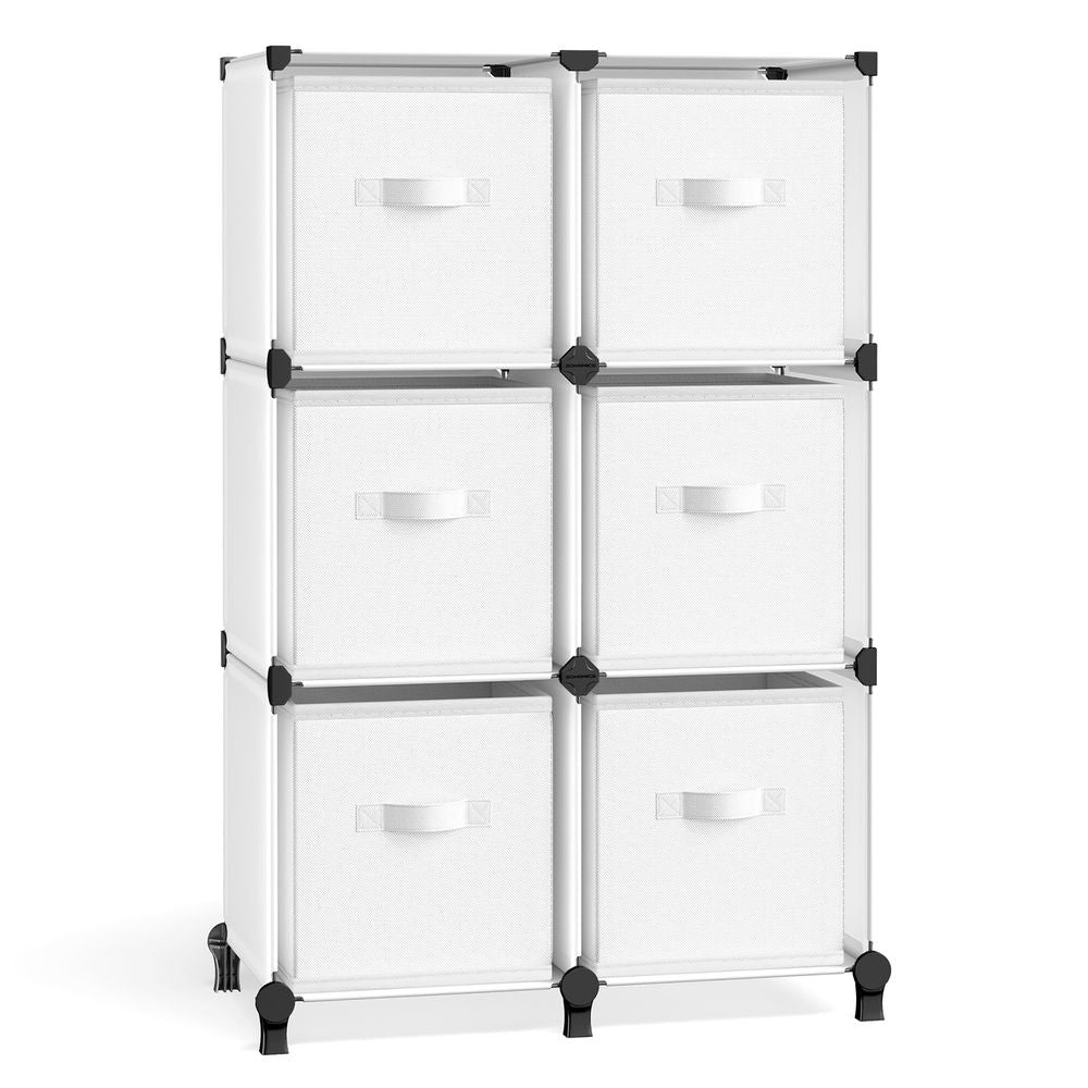 Cube cabinet - Storage cabinet - with 6 compartments and 6 boxes - easy to assemble - White