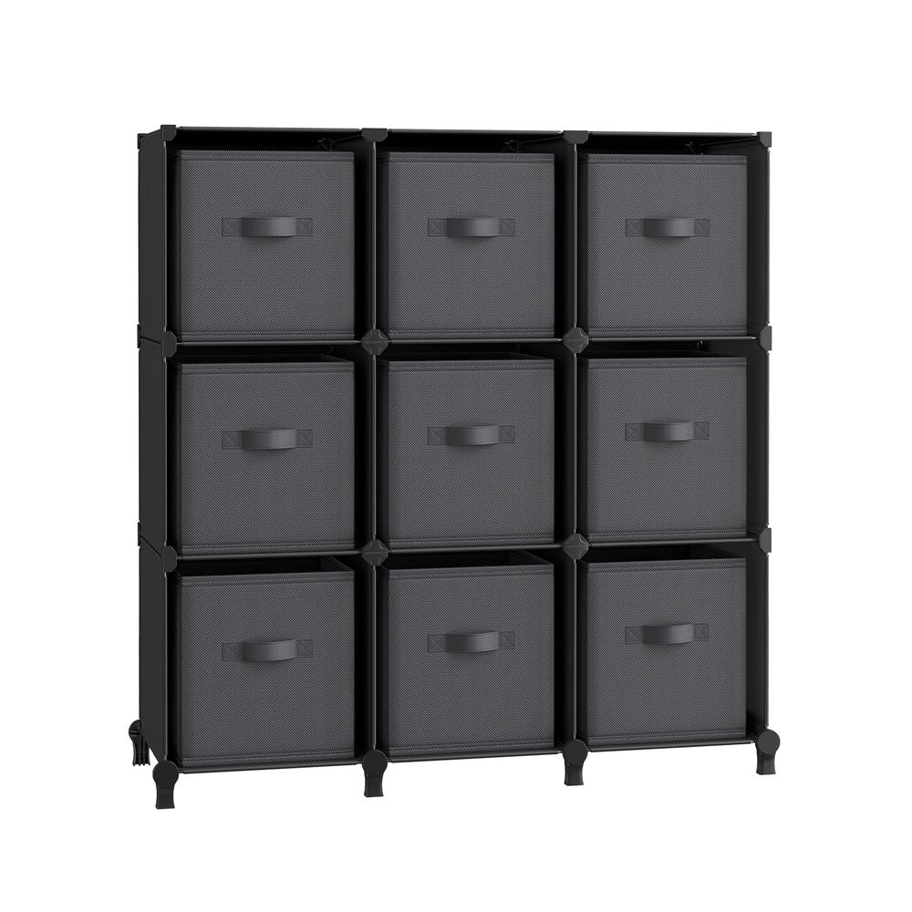 Cube cabinet - Storage cabinet - with 9 compartments and 9 boxes - easy to assemble - Black