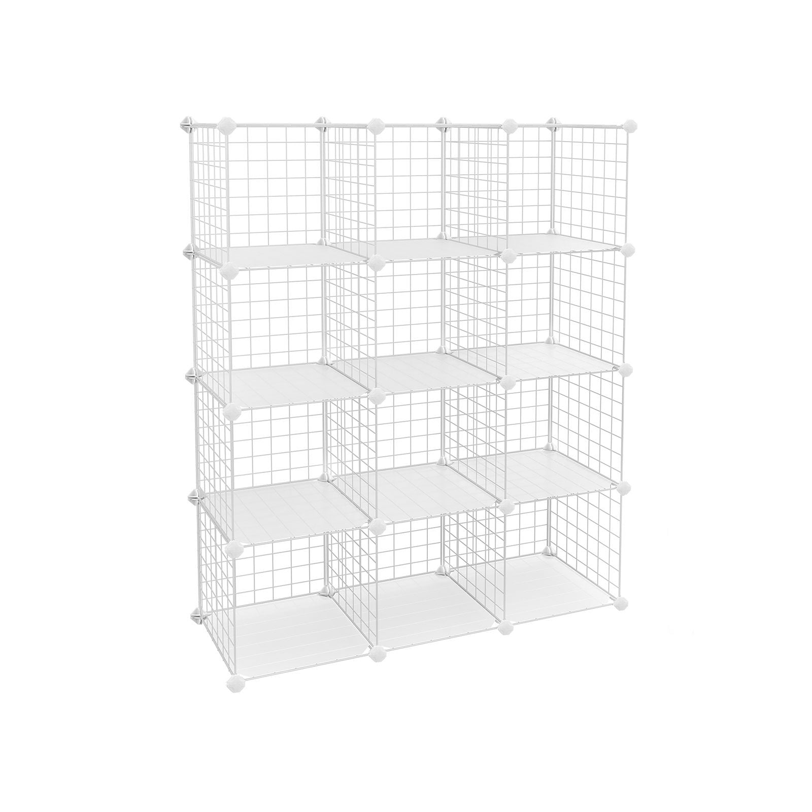 Storage cabinet - Cube cabinet with 12 compartments - Rack system with wire grid - Standing cupboard - White