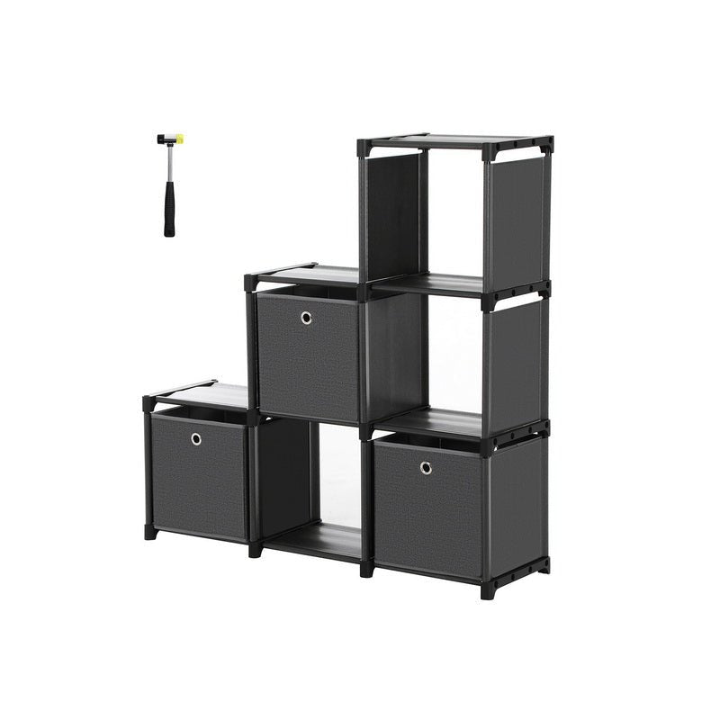 Cube cabinet - Storage cupboard with 6 compartments and 3 storage boxes - Black