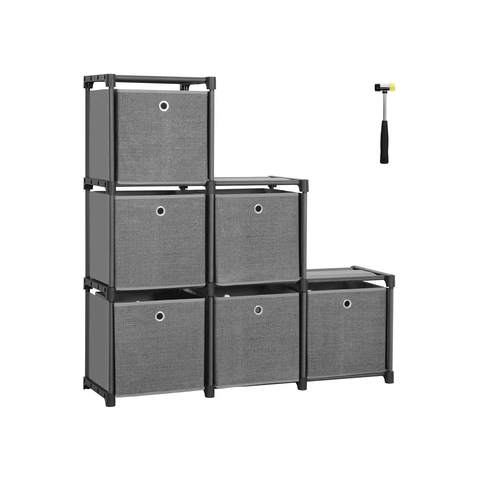 Cube cabinet - Storage cabinet - 6 compartments - with fabric storage boxes - Gray