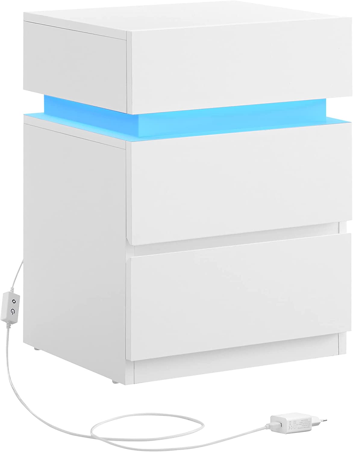 Bedside table - side table - with LED lighting - adjustable colors - with 3 drawers - white