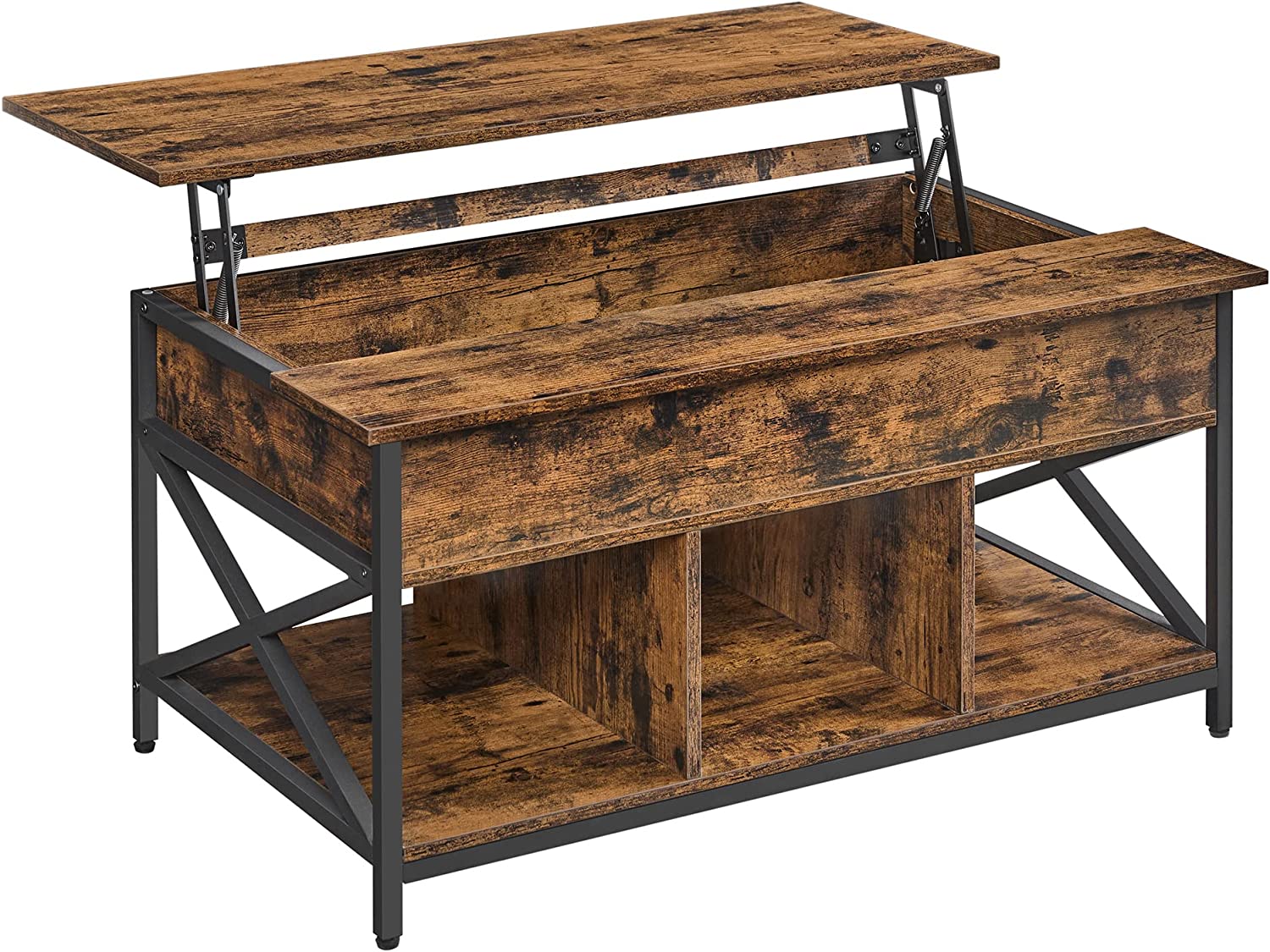 Coffee table - Living room table - With hidden storage space - Vintage brown -black