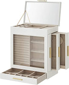 Jewelry box - Jewelry box - With 5 levels - With glass lid - White