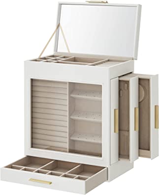 Jewelry box - Jewelry box - With 5 levels - With glass lid - White
