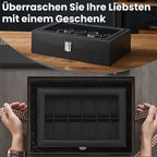 Watch box - with 12 compartments and glass lid, luxury storage box