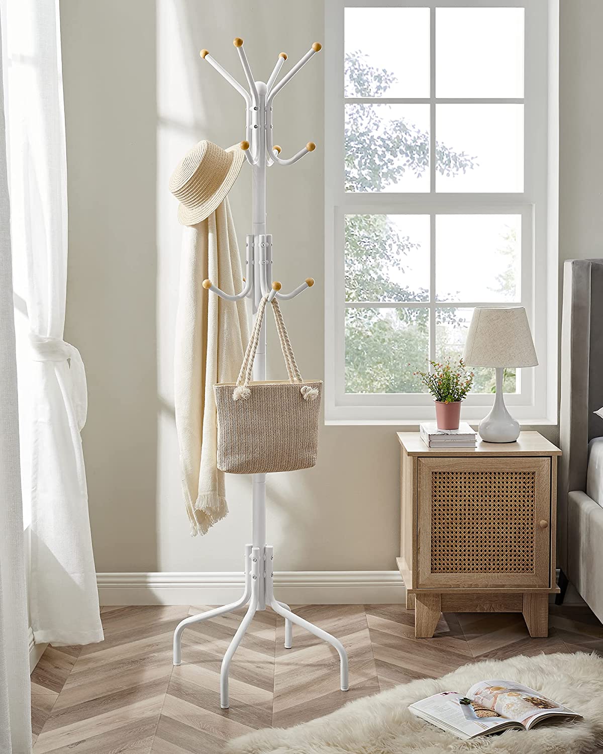 Coat rack - Metal clothes hanger - With 12 hooks - White