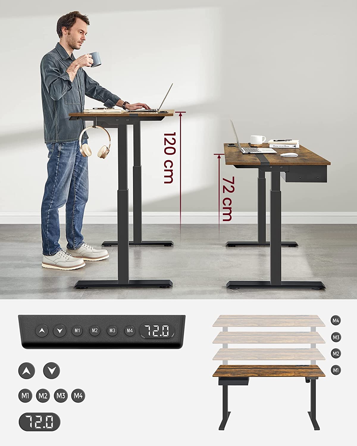 Electric desk - height adjustable - with socket