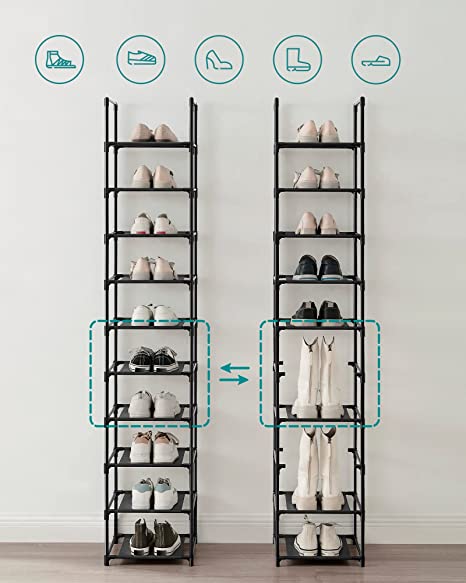 Shoe rack - Storage of shoes - 10 levels - Open shoe cabinet - Metal frame - Black