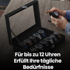 Watch box - with 12 compartments and glass lid, luxury storage box
