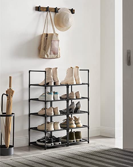 Shoe rack - Storage of shoes - 10 levels - Open shoe cabinet - Metal frame - Black