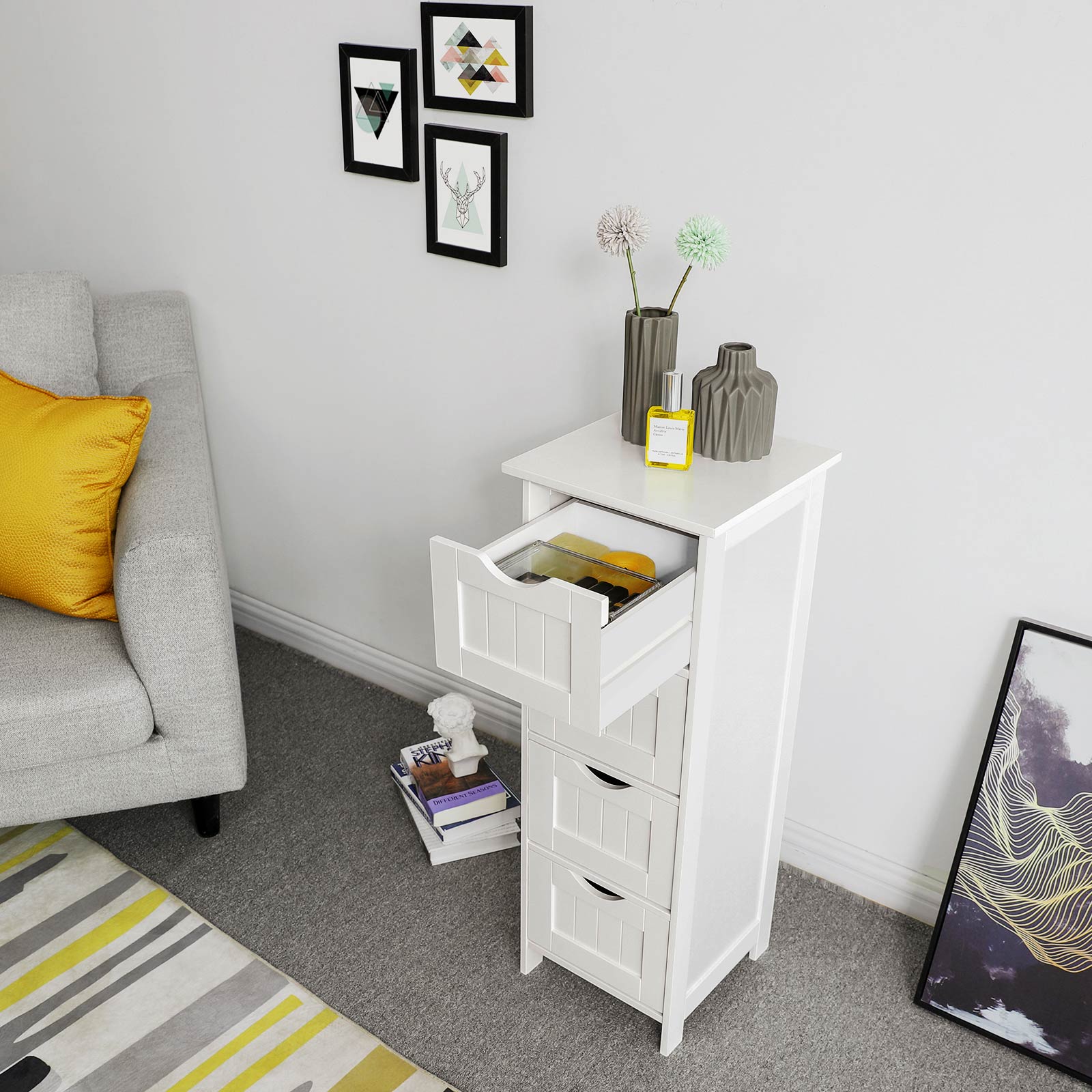 Bathroom cabinet - narrow - 4 drawers - 30 x 30 x 82 cm - white