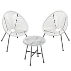 Garden furniture set - Balcony furniture - Set of 3 - Glass table top - 2 chairs - Black
