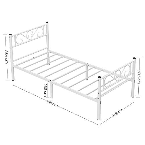 Single bed frame - 90 x 190 cm - metal frame - white