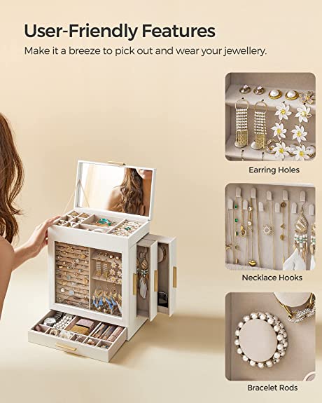 Jewelry box - Jewelry box - With 5 levels - With glass lid - White