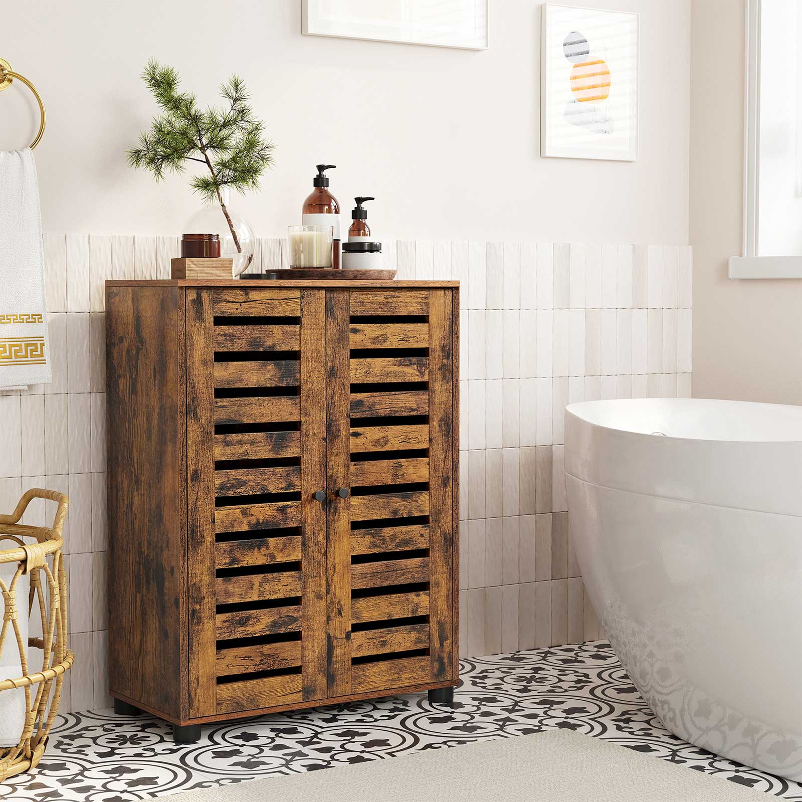 Bathroom cabinet - Wooden cabinet - 2 French doors - Brown