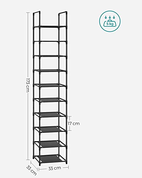 Shoe rack - Storage of shoes - 10 levels - Open shoe cabinet - Metal frame - Black
