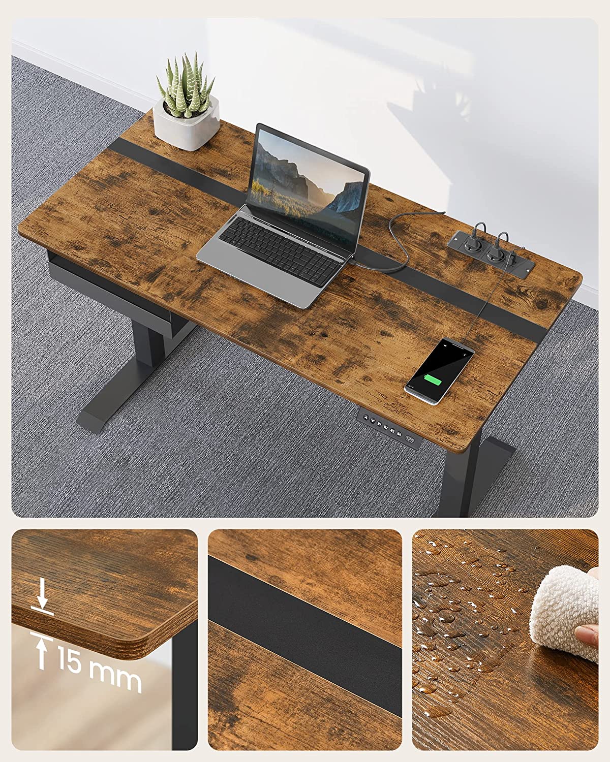 Electric desk - height adjustable - with socket
