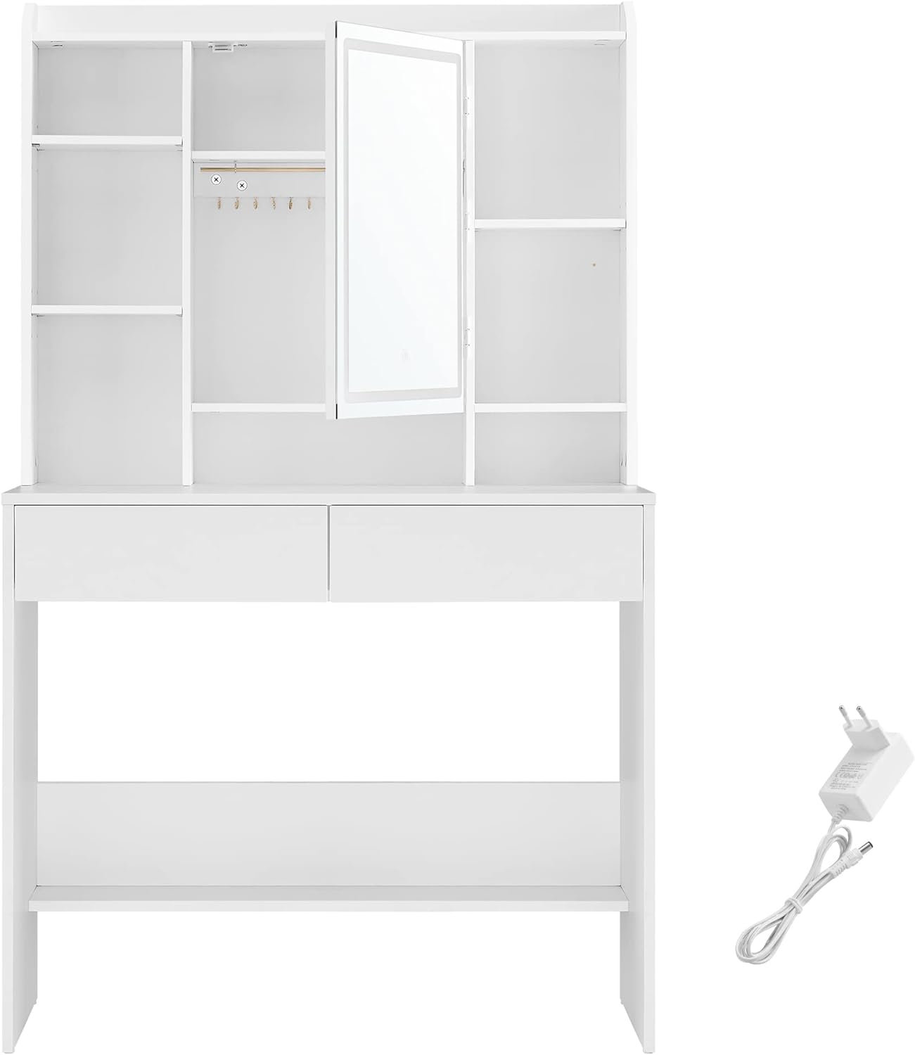 Dressing table - makeup table - with LED lighting and mirror - 2 drawers - made of wood - white