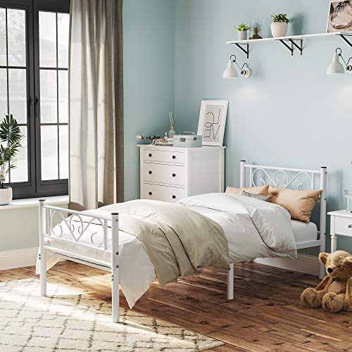 Single bed frame - 90 x 190 cm - metal frame - white
