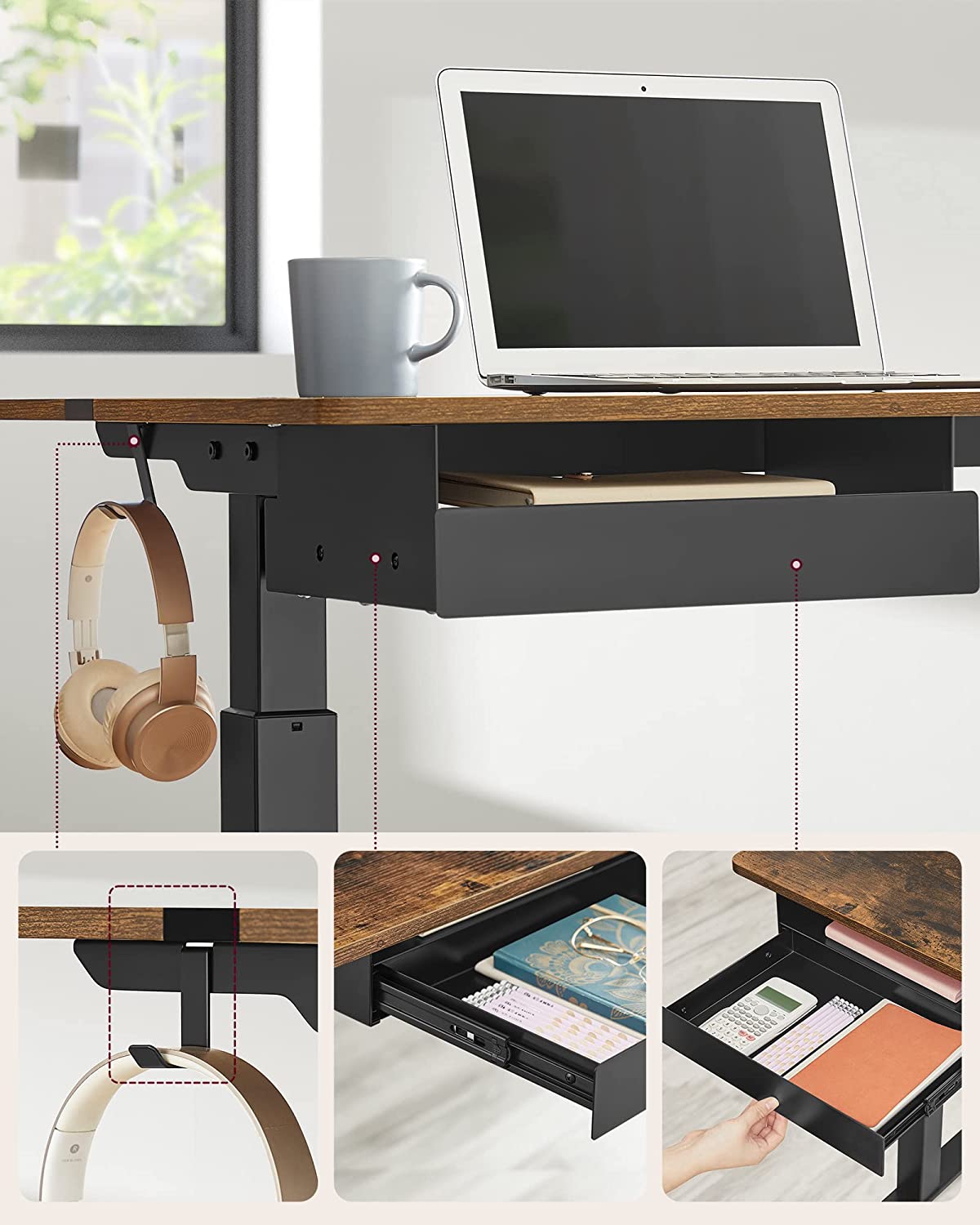 Electric desk - height adjustable - with socket