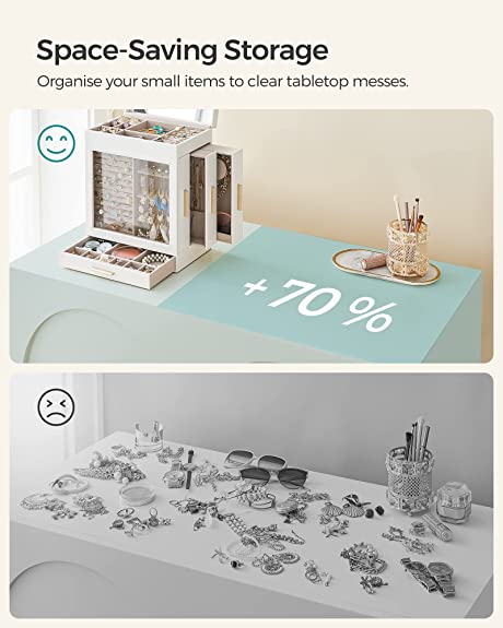 Jewelry box - Jewelry box - With 5 levels - With glass lid - White