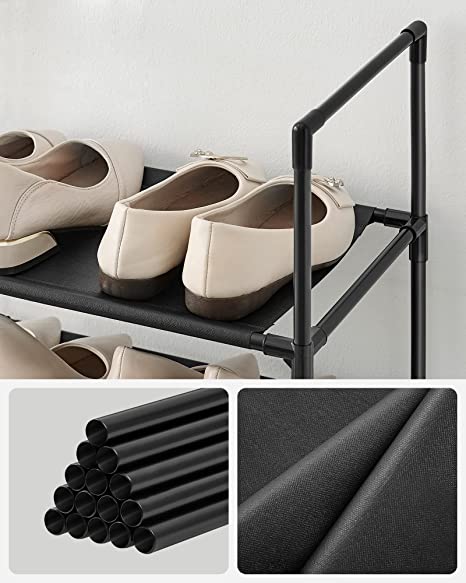 Shoe rack - Storage of shoes - 10 levels - Open shoe cabinet - Metal frame - Black