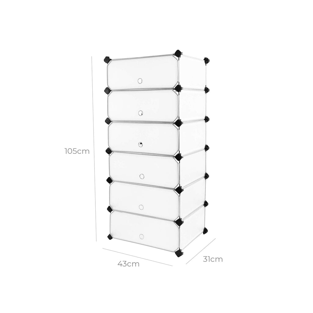 Shoe rack - Cube cabinet - Storage cupboard with 6 compartments - White plastic doors
