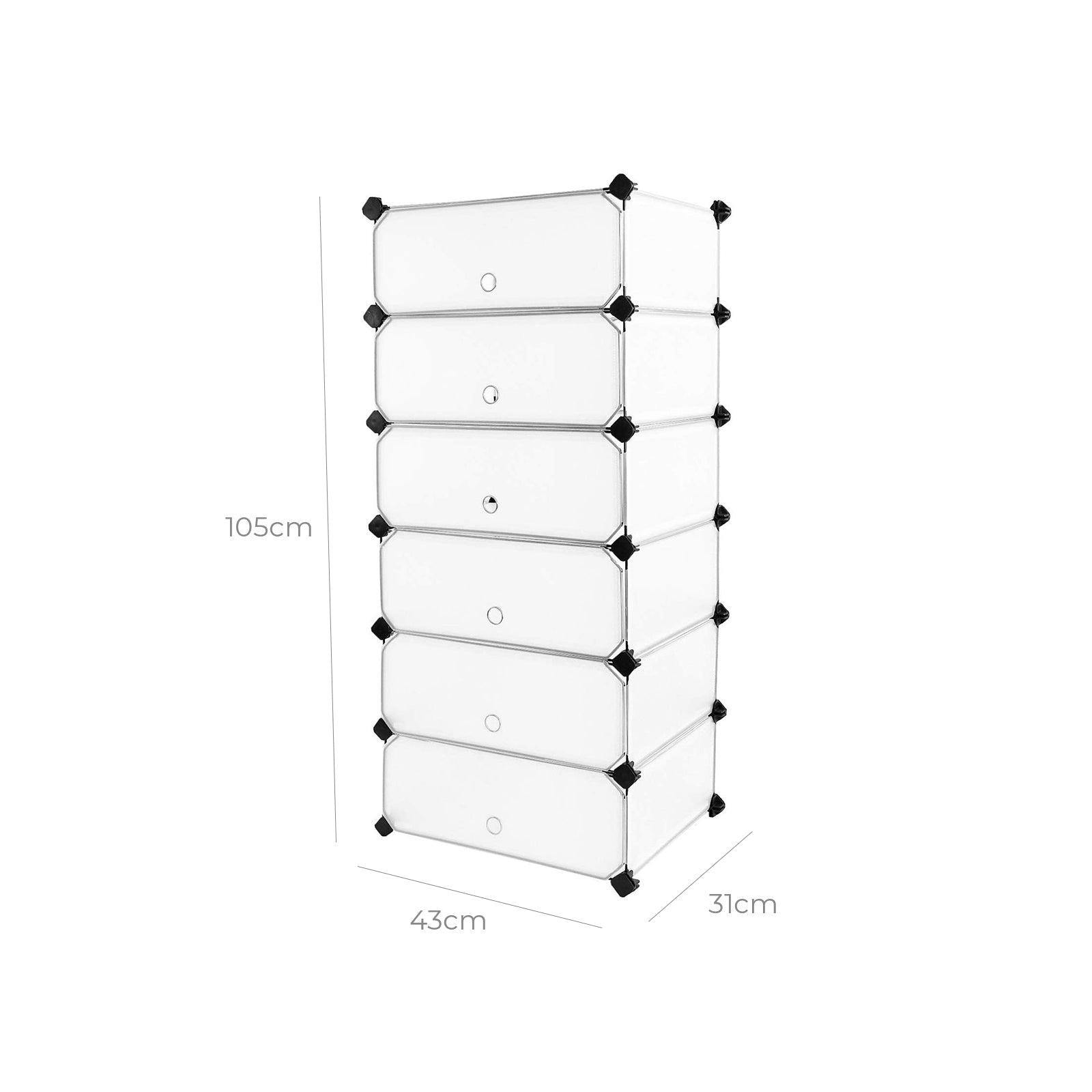 Shoe rack - Cube cabinet - Storage cupboard with 6 compartments - White plastic doors