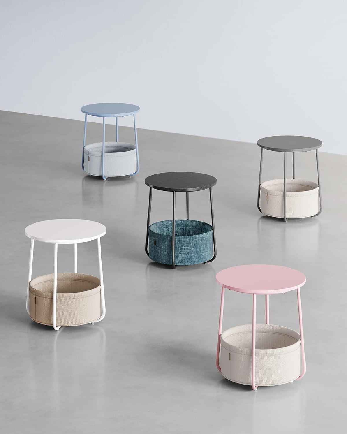 Round side table - With fabric basket - Metal frame - Blue