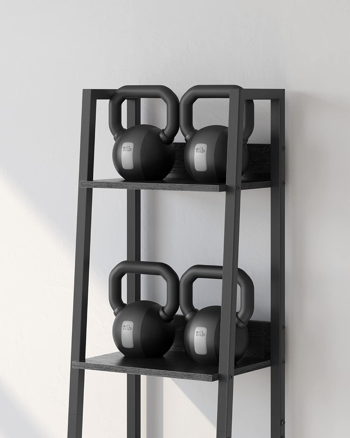 Bookcase - Ladder rack - With 5 levels - Metal frame - Black