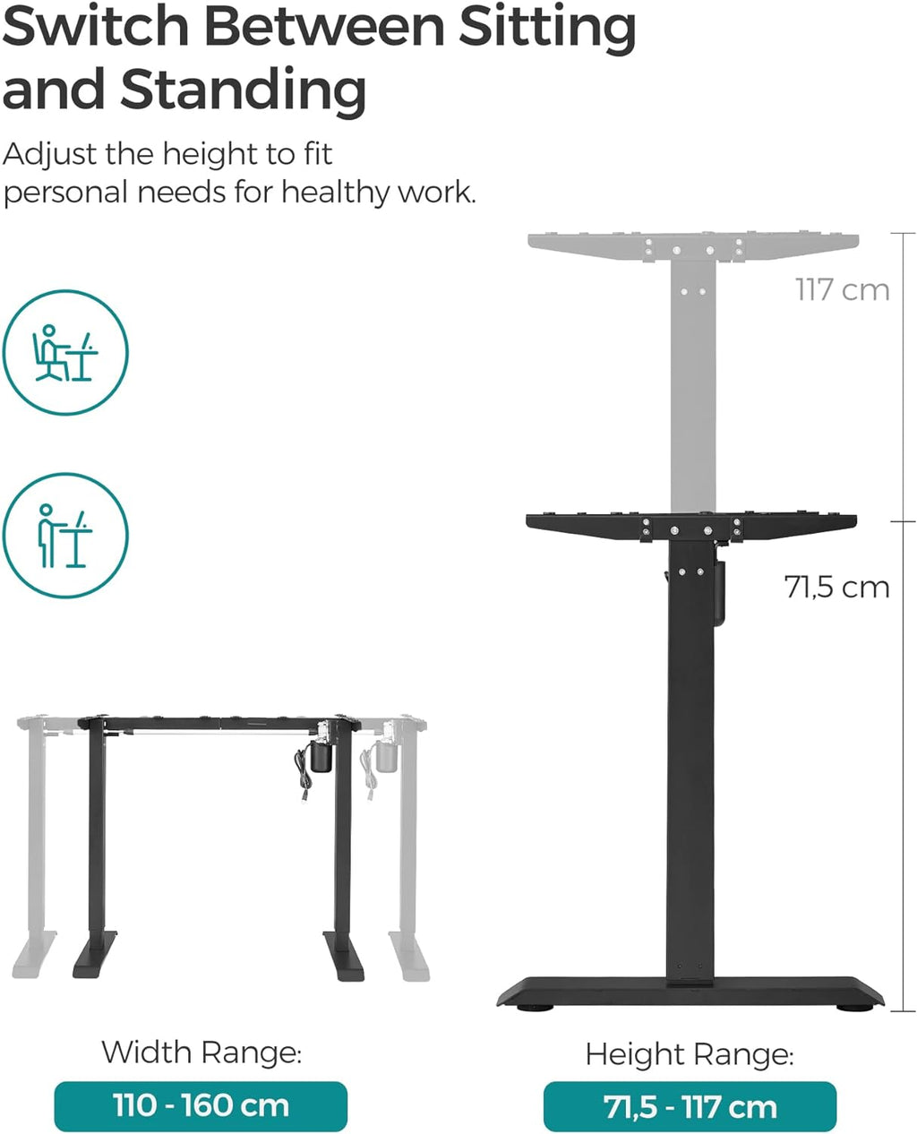 Deskframe - Electrically adjustable - With wheels
