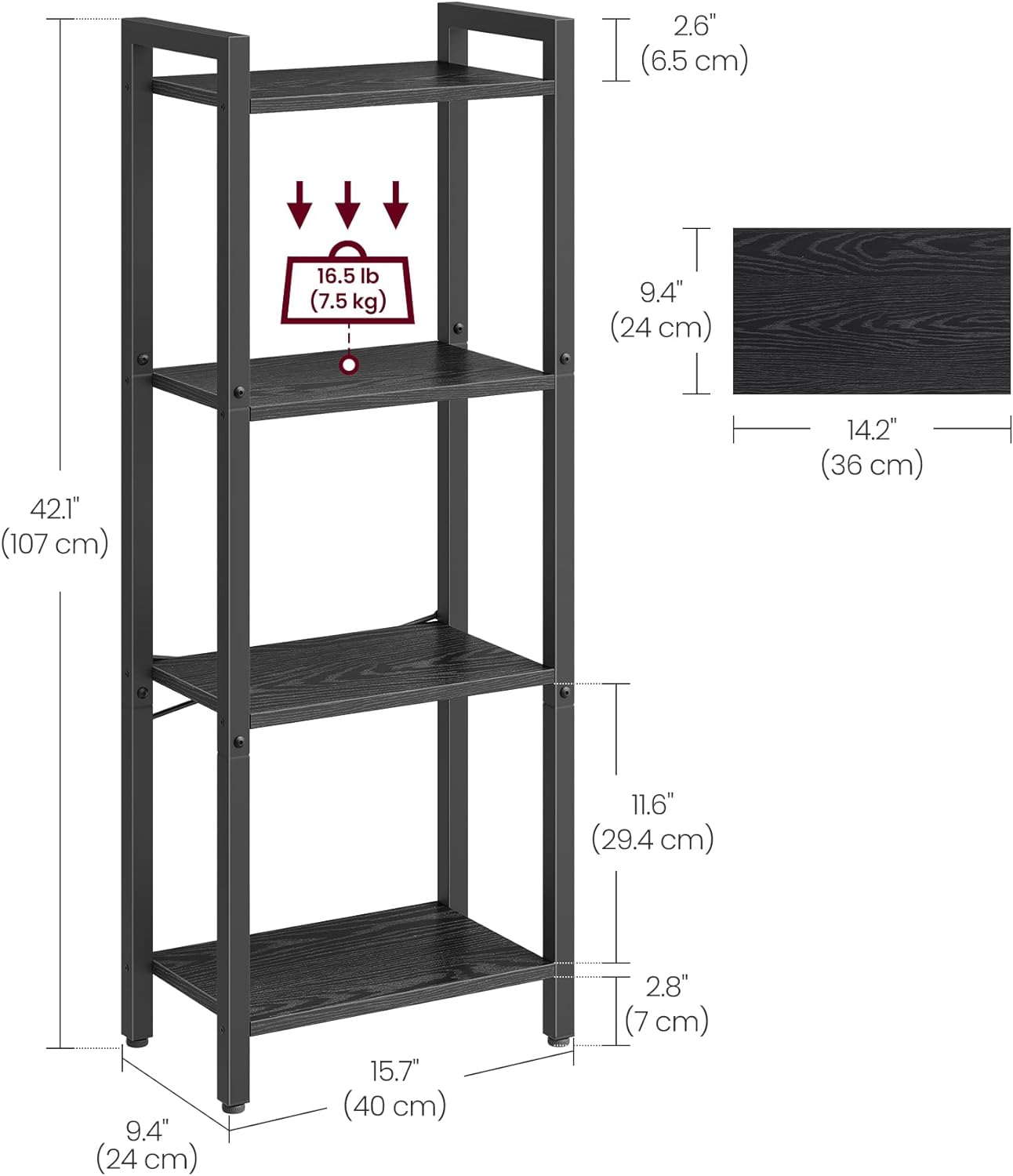 Bookcase - Living room cabinet - With 4 levels - Open shelves - Black