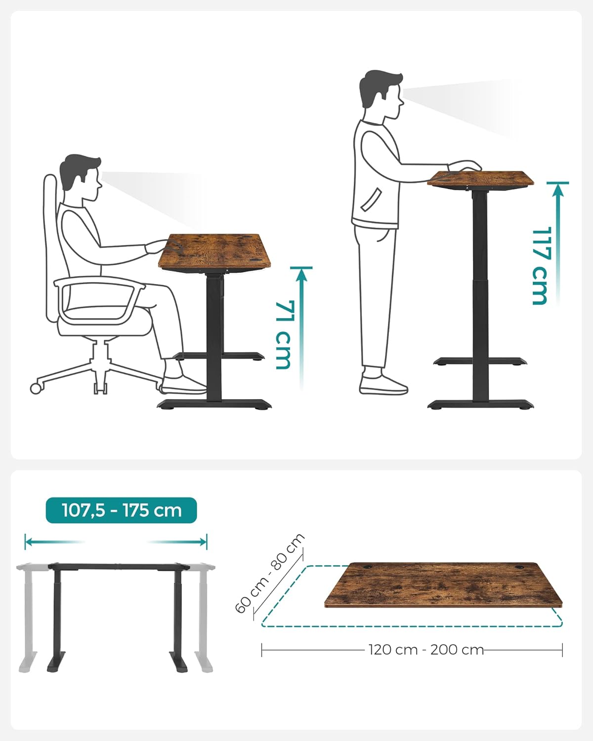 Electric seat -Sta desk - height adjustable - 60 x 120 cm