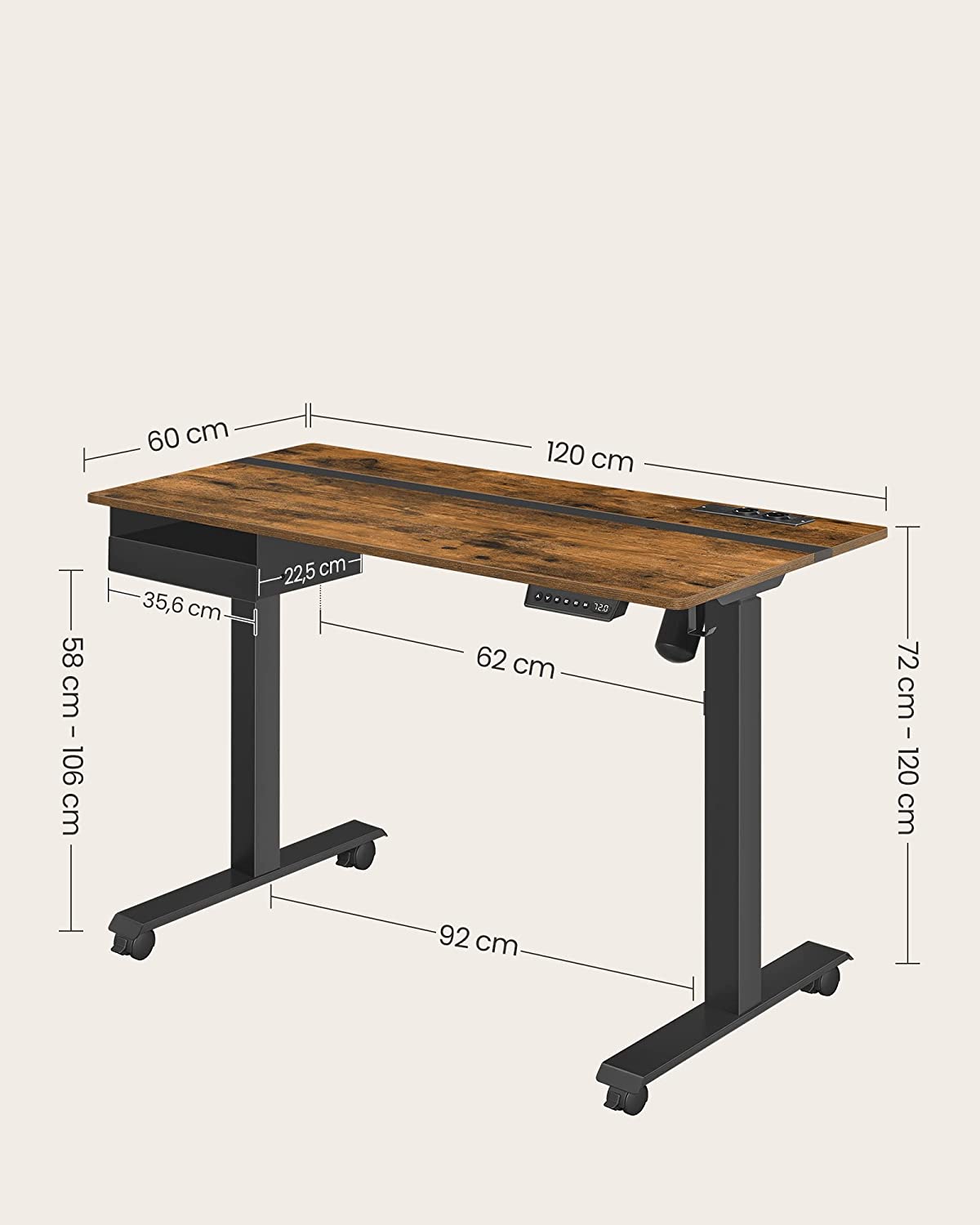 Electric desk - height adjustable - with socket