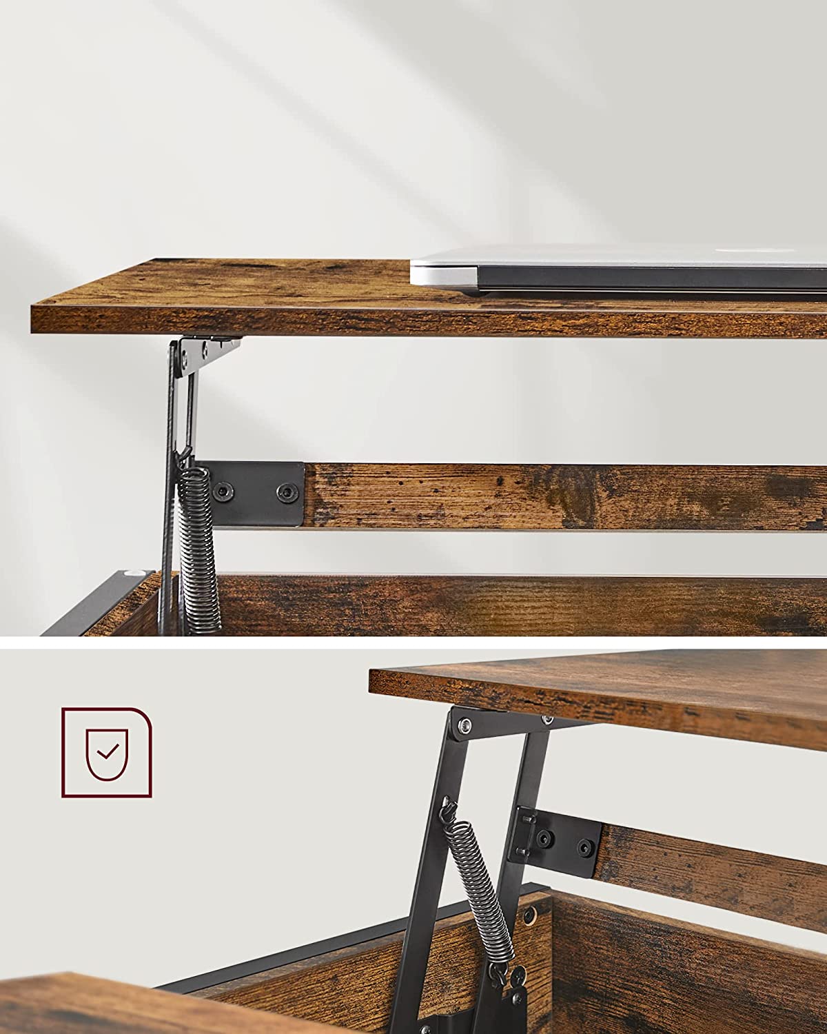 Coffee table - Living room table - With hidden storage space - Vintage brown -black