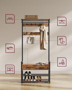 Coat rack - wardrobe - with shoe bench and seat - Metal frame - Brown