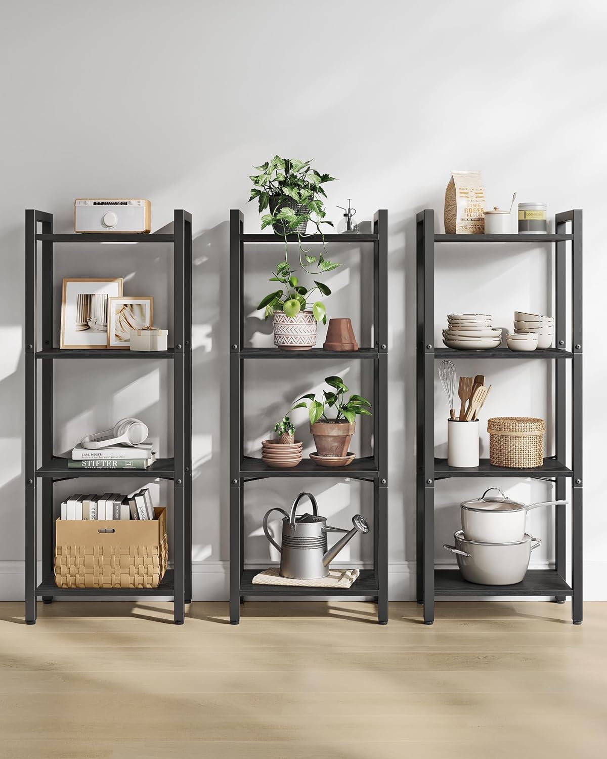Bookcase - Living room cabinet - With 4 levels - Open shelves - Black