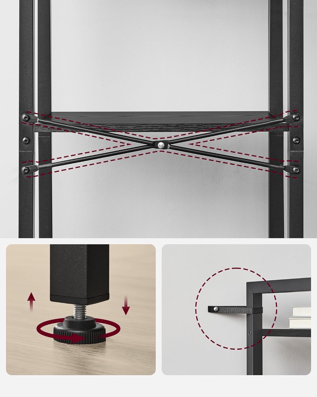 Bookcase - Living room cabinet - With 4 levels - Open shelves - Black