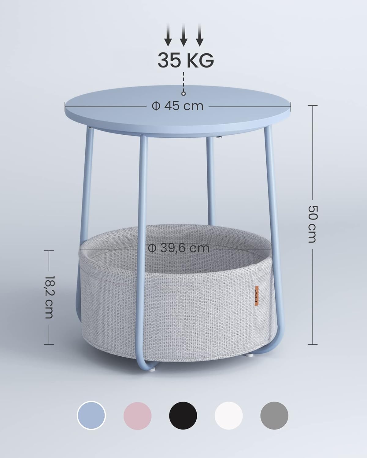 Round side table - With fabric basket - Metal frame - Blue