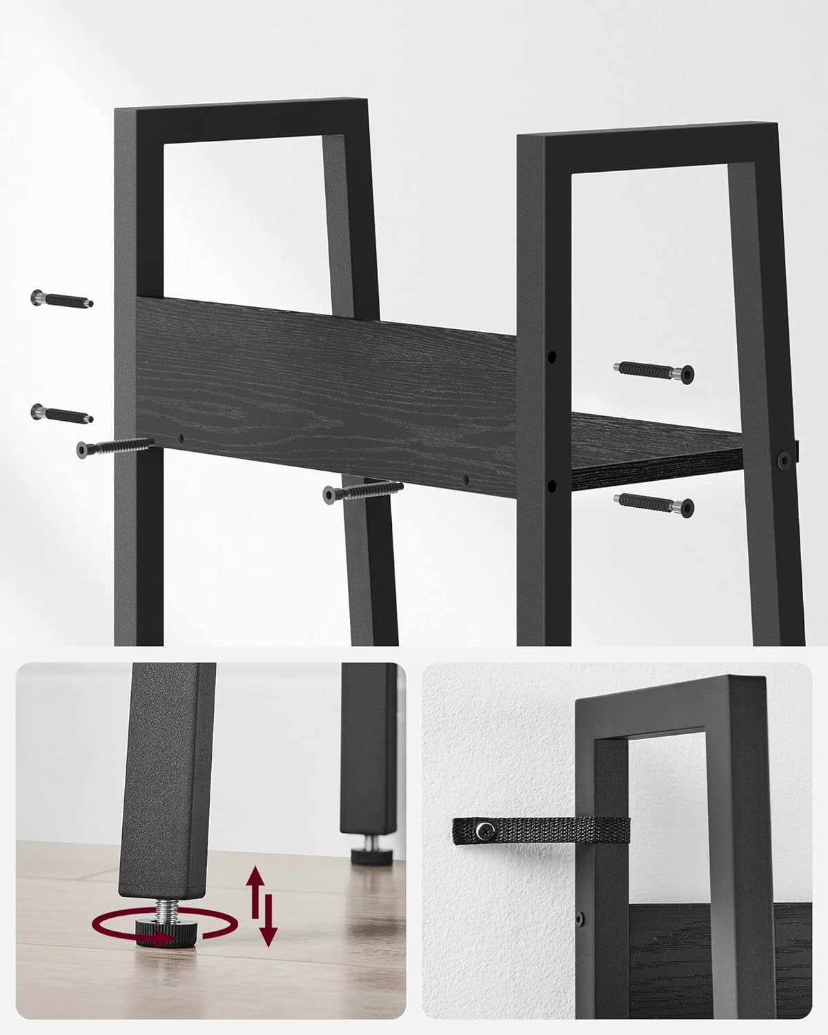 Bookcase - Ladder rack - With 5 levels - Metal frame - Black