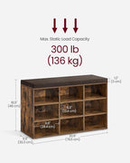 Shoe cabinet - Shoe bench - 9 compartments - With seat - from wood - Brown